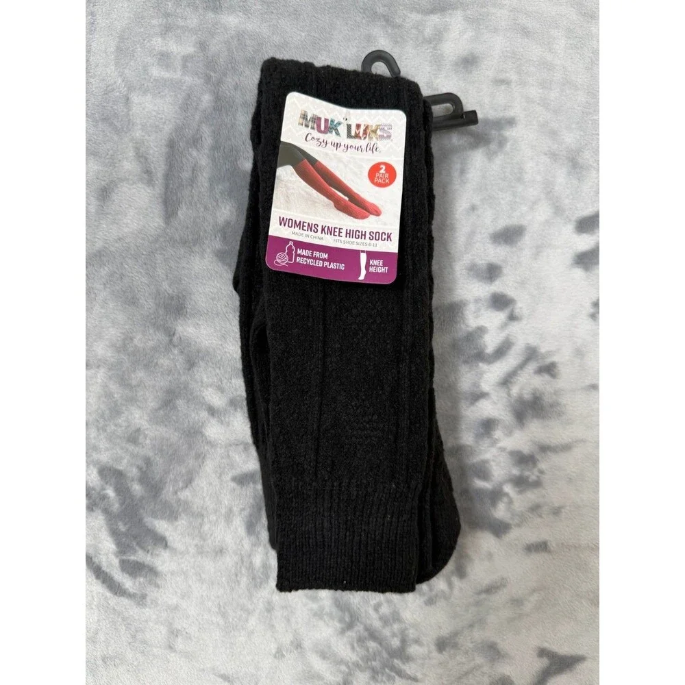 Muk Luks Women’s 2 Pair Pack Knee High Socks Size 6-11 Black
